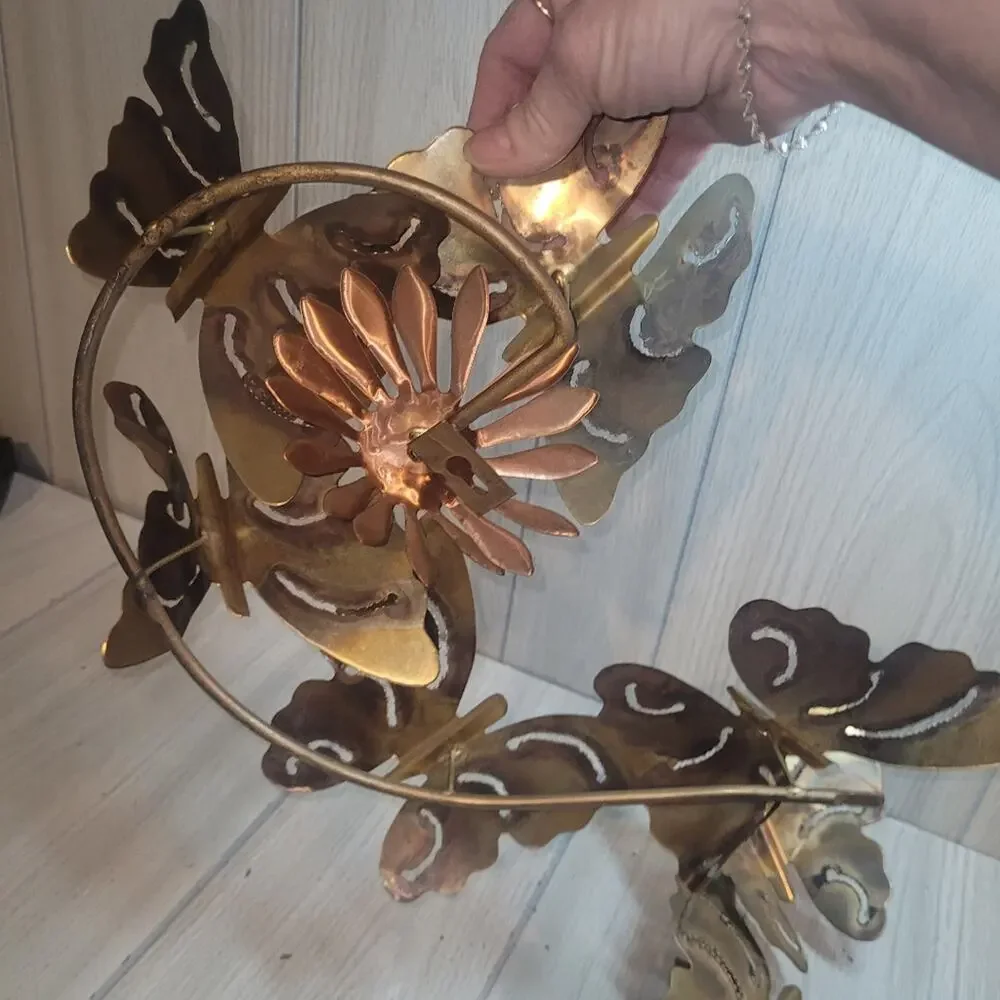 Vtg Brass Copper Butterfly & Daisy 2 Piece Gallery Wall Art Decor MCM Farmhouse